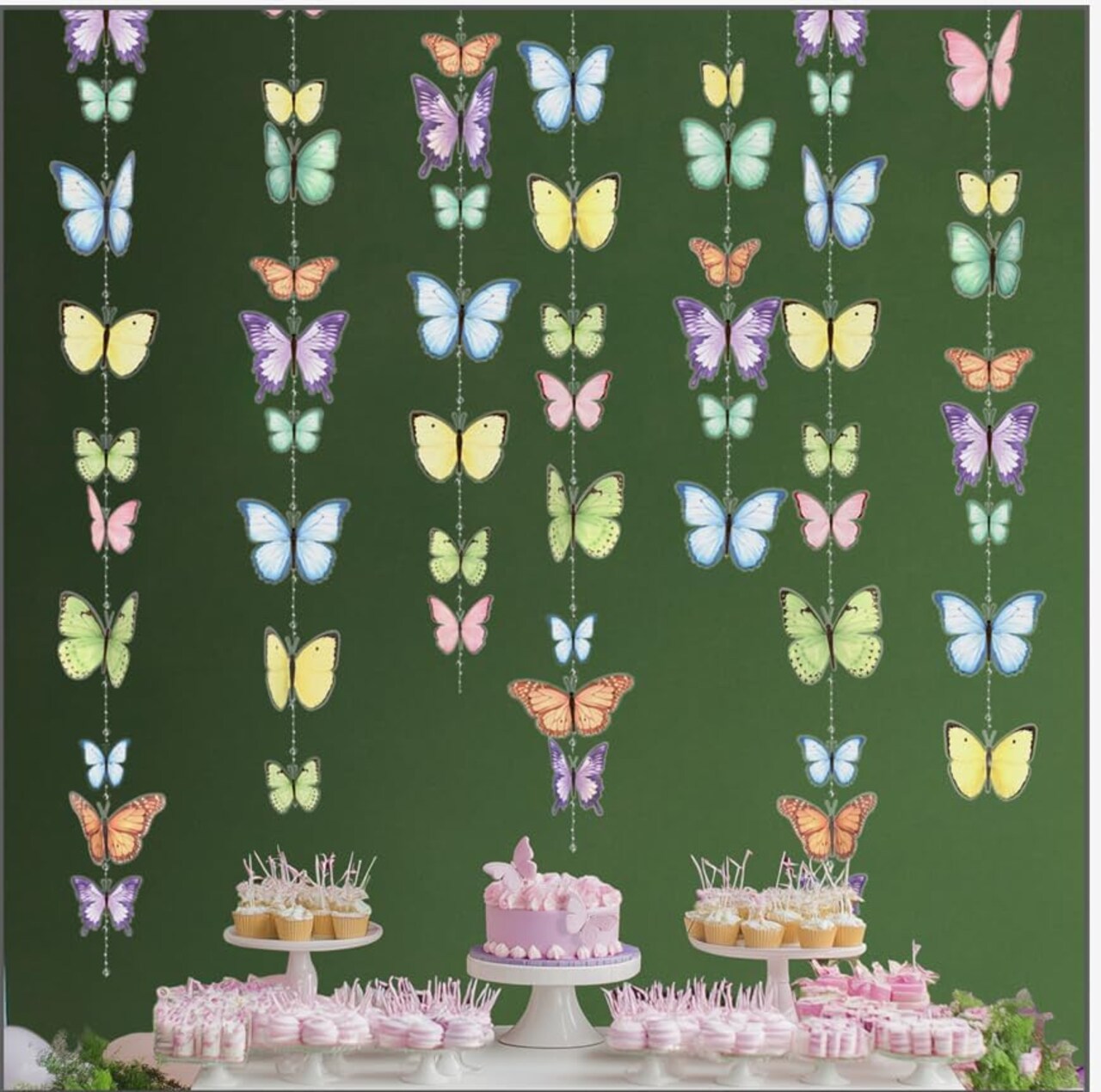 Butterfly Decorations Butterfly Garlands Garden Fairy Hanging Decor Woodland Colorful Spring Pastel Floral Banner Cutouts Birthday Baby Shower Celebration Backdrop Party Supplies